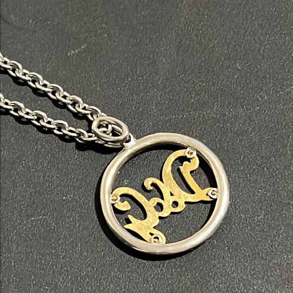 Vintage Dolce & Cabbana Two Tone Crystal Logo Circle Pendent Necklace - Picture 7 of 8